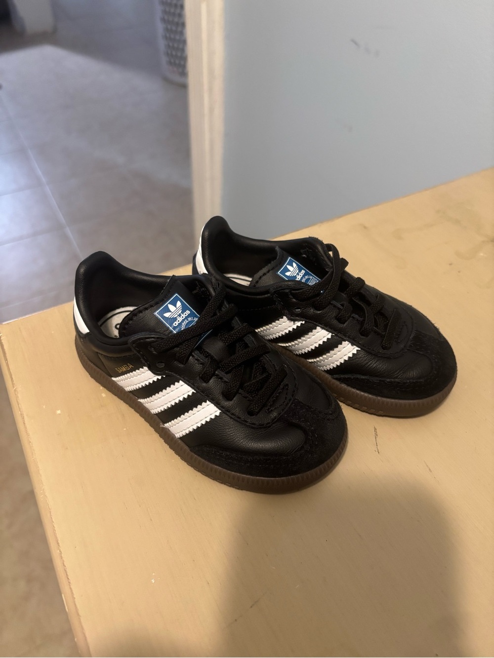 adidas Kids Samba Black with White Stripes Casual Sneaker